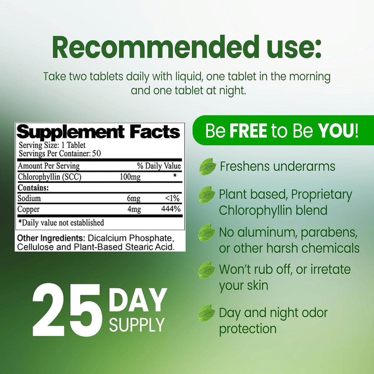 Body Mint Original - Chlorophyll Deodorising Supplement for Full Body Freshness (50 Tablets) - görsel 2