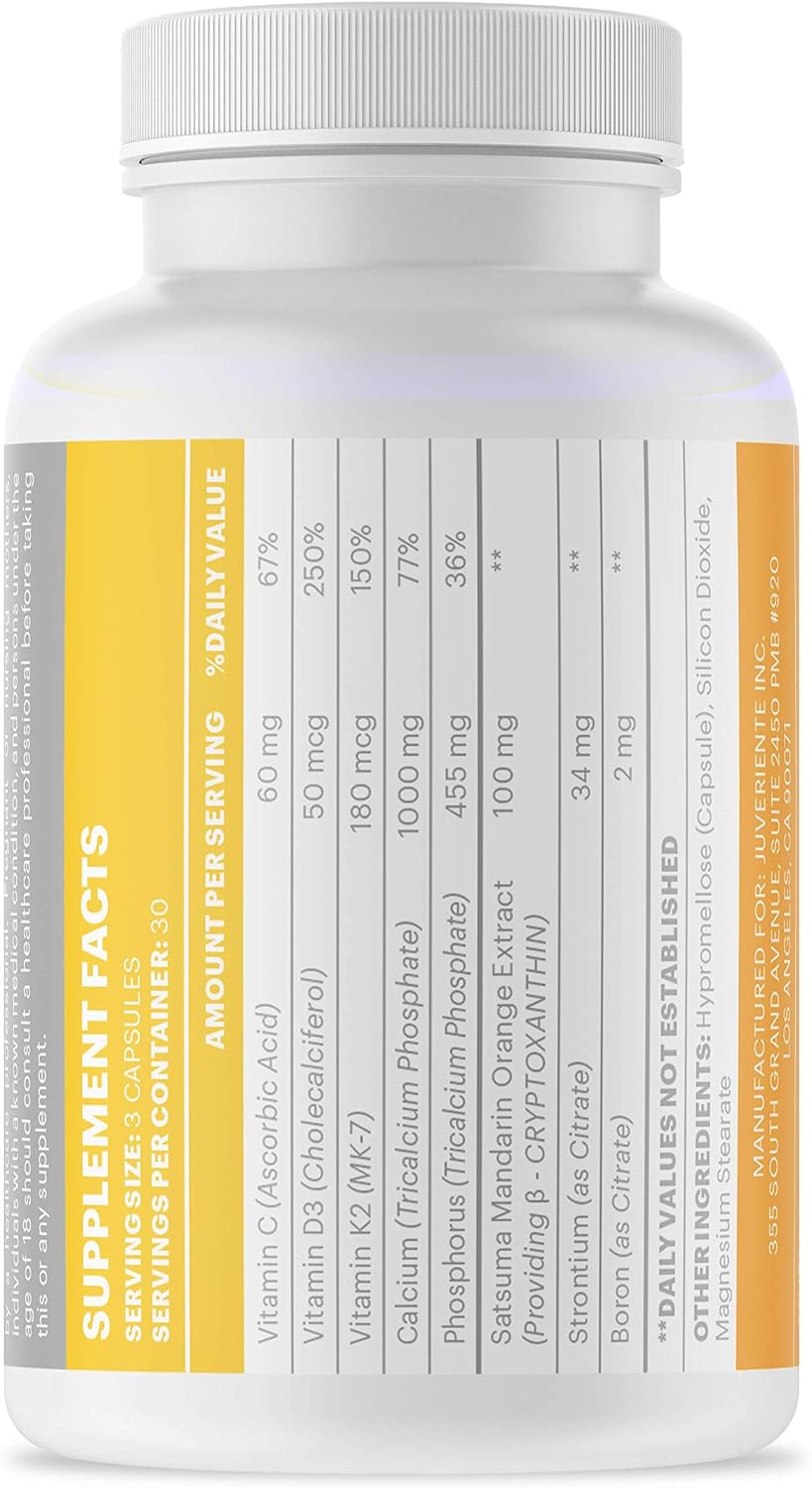 Juveriente Bone Strength Complex - Japanese Traditional Fruit Extract with Vitamin C, D3, K2, Calcium, Phosphorus, Strontium, Boron - 90 Capsules - görsel 2