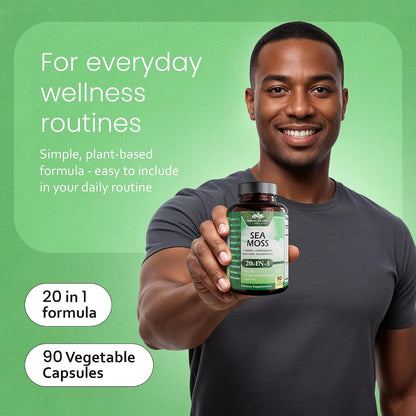Sea Moss, Black Seed Oil, Bladderwrack, Turmeric, Ashwagandha, Burdock, Vitamin C, D3, Zinc - 90 Veggie Capsules