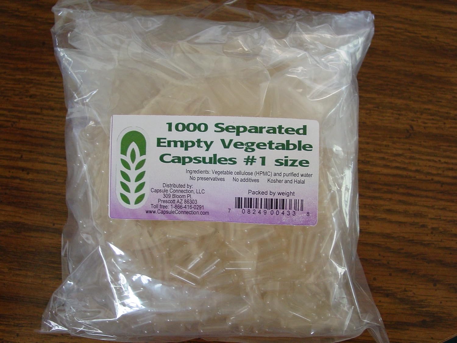 Capsule Connection 1000 Separated Empty Vegetable Capsules, Size #1, Bag of 1000 Capsules - görsel 1