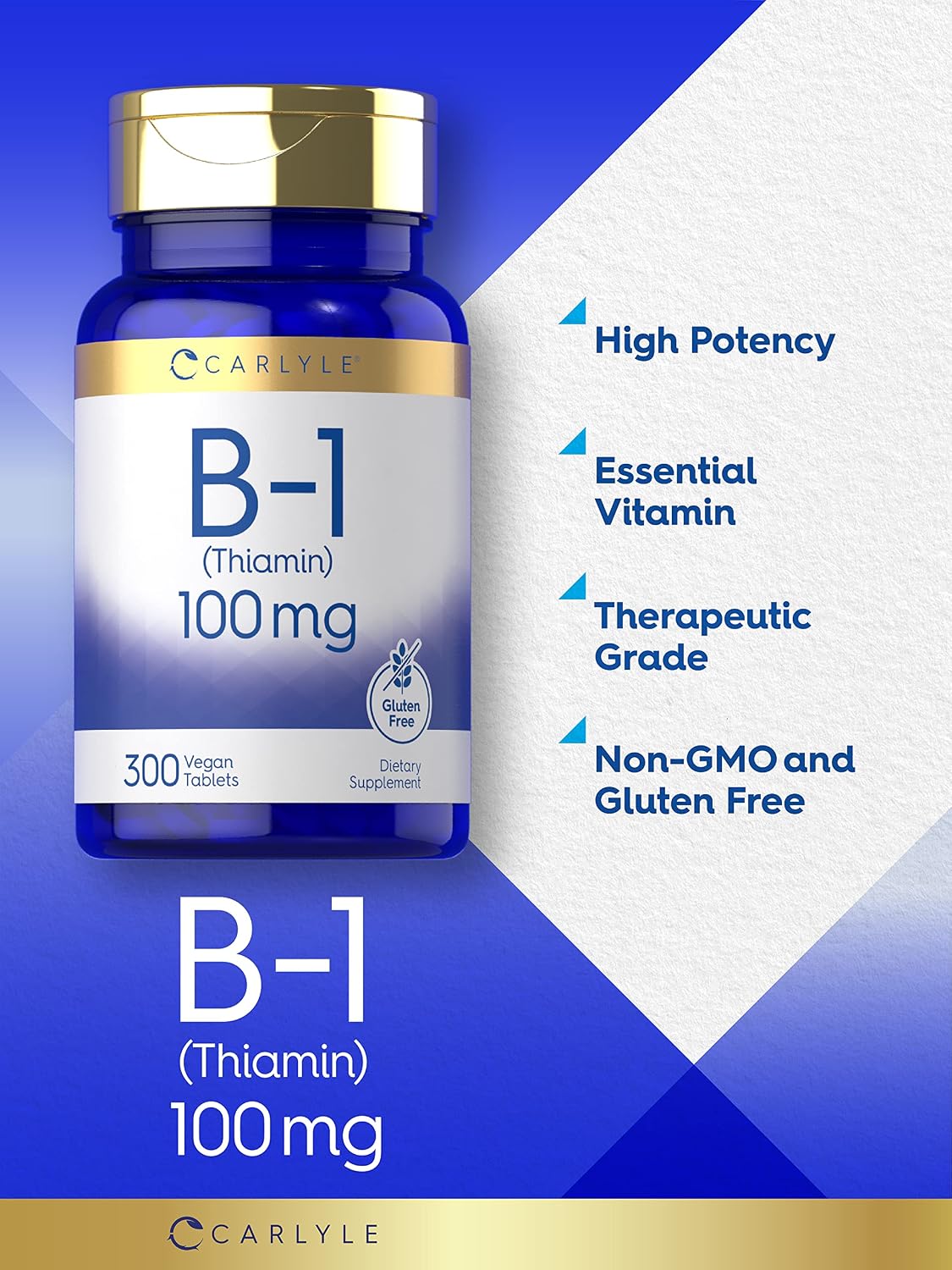 Carlyle Vitamin B1 (Thiamine) 100mg, 300 Vegan Tablets - görsel 3