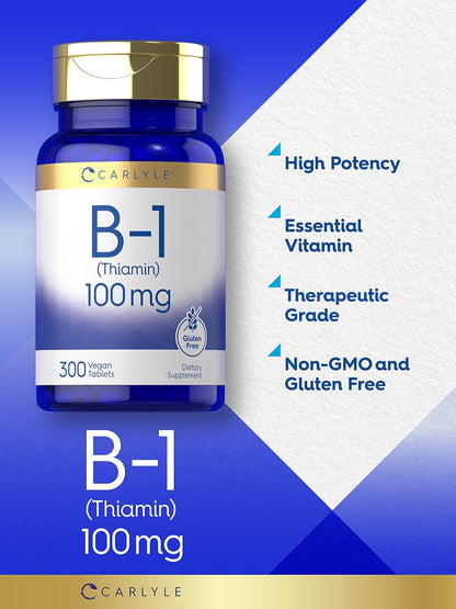 Carlyle Vitamin B1 (Thiamine) 100mg, 300 Vegan Tablets