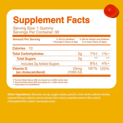 Feel Great Kids Vitamin D3 1000 IU Gummies – Citrus Flavoured, Vegetarian, 90 Count