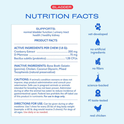 Native Pet Cranberry Supplement for Dogs - Urinary Tract & Bladder Support - 60 Chews