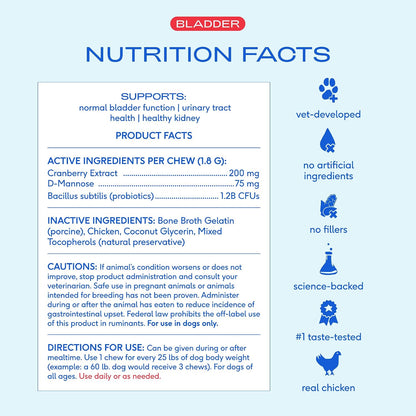 Native Pet Cranberry Supplement for Dogs - Bladder & Urinary Tract Support - 30 Air-Dried Chews
