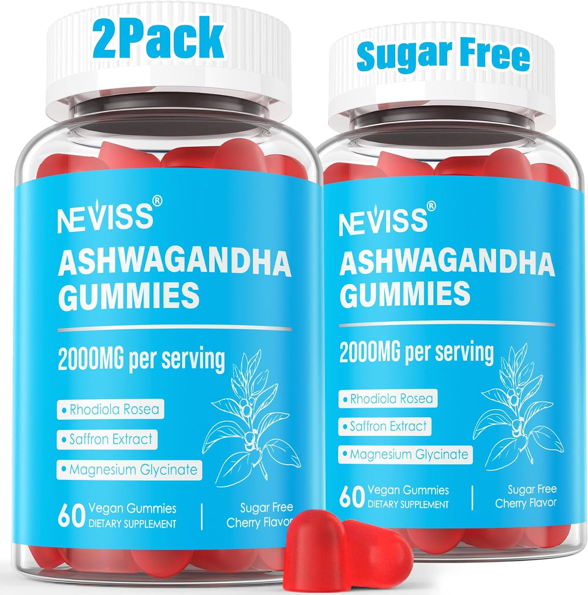 NEVISS Ashwagandha Gummies with Magnesium – Promotes a Sense of Calm: The combination of ashwagandha, magnesium, – Image 1