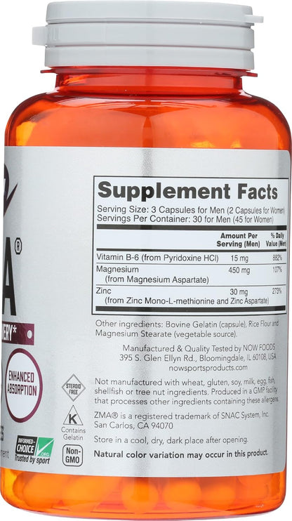 Now Foods ZMA 800 Mg Capsules, 90 CT