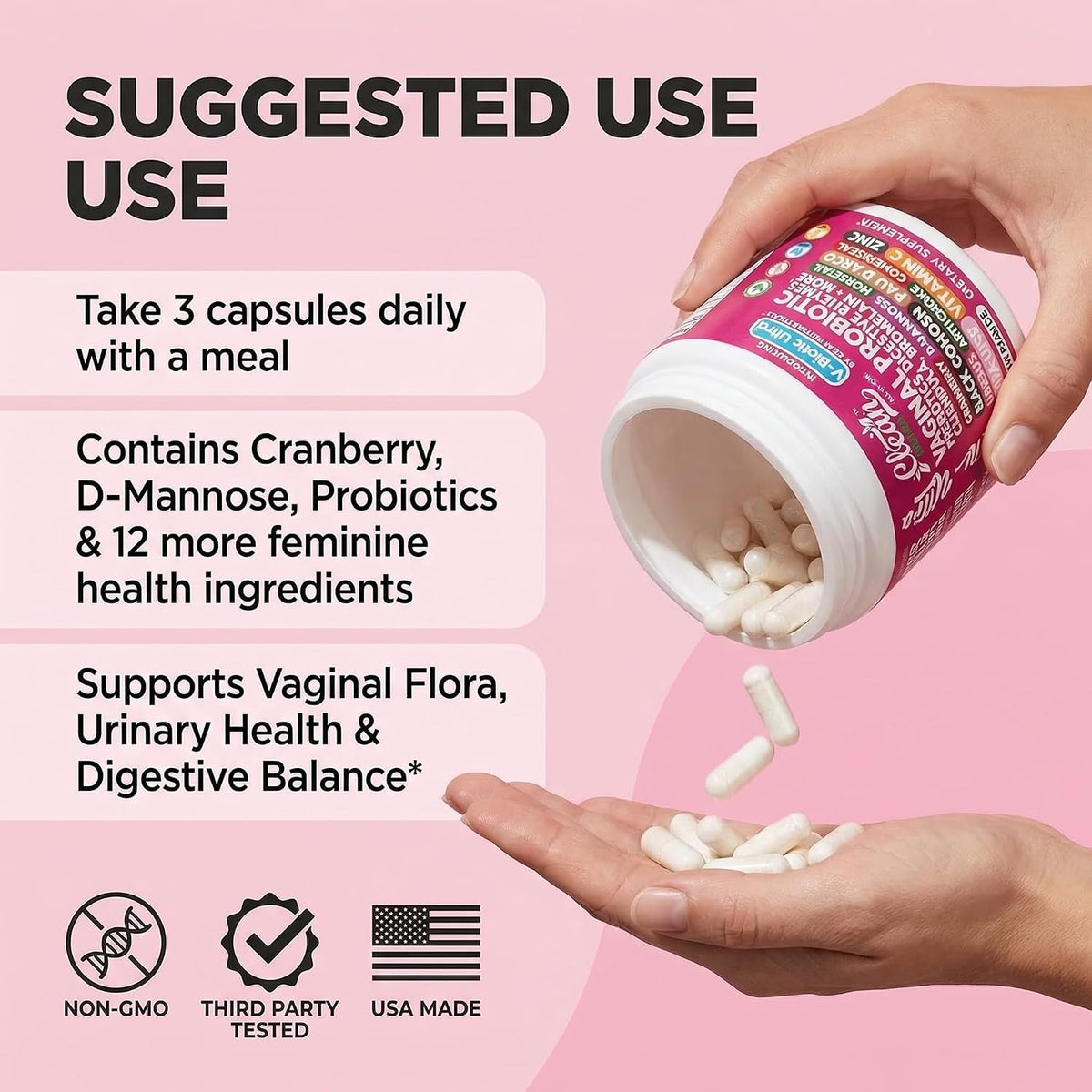 Clean Nutra Vaginal Probiotics for Women with Prebiotics, Digestive Enzymes and Cranberry - 90 Vegan Capsules - görsel 6