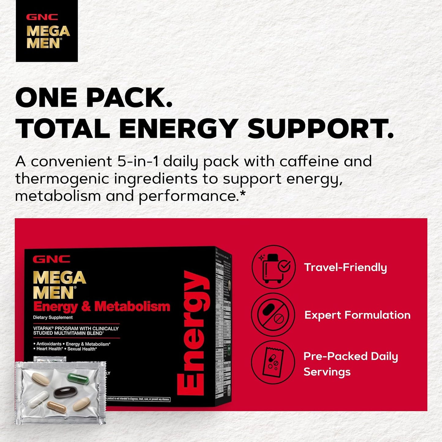 GNC Mega Men Energy and Metabolism Vitapak Programme - 30 Daily Packs - görsel 3