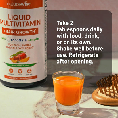 NatureWise Liquid Multivitamin with TocoGaia for Hair Growth & Skin Elasticity – Sugar Free, Vegan – 900 ml