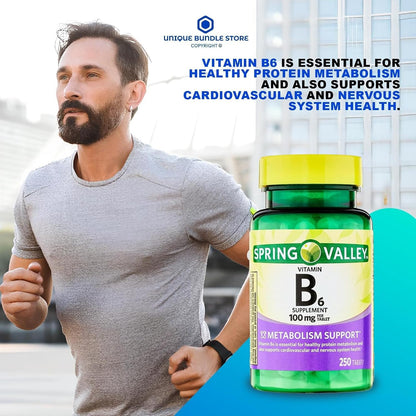 Vitamin B6 100mg – 250 Tablets (Pack of 2), High Potency B6 Supplement for Metabolism Support, Gluten-free, Vegetarian