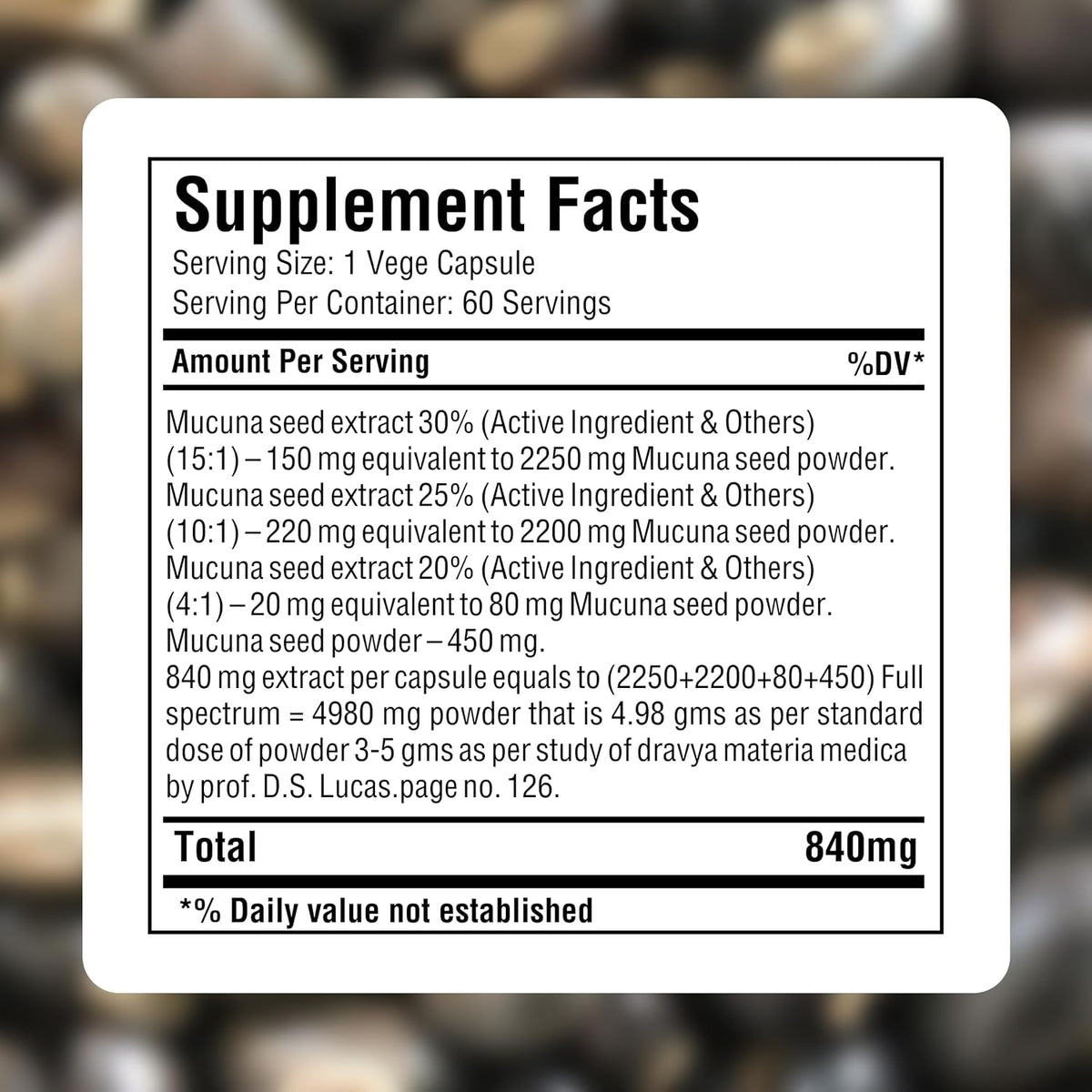 Herbsforever Mucuna Pruriens (Velvet Bean) Extra Strength (15:1) Extract, 840mg per Serving, 60 Vegetable Capsules - görsel 5