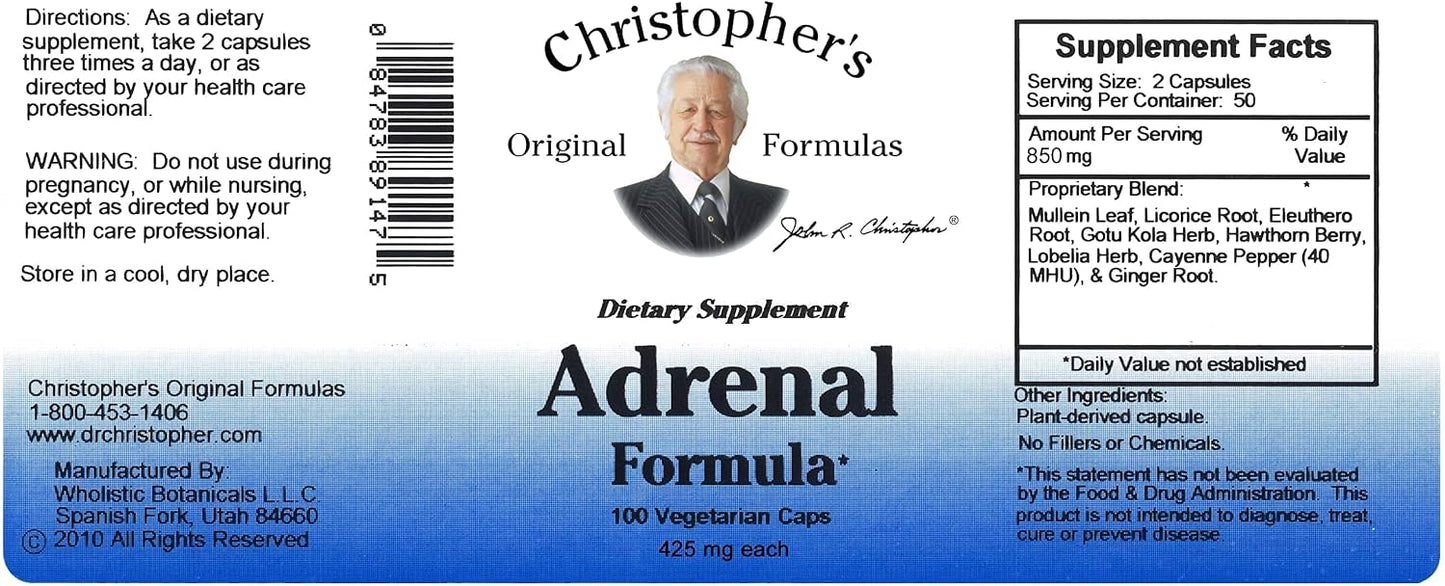 Christopher's Original Formulae Adrenal Formula for Stress Support - Natural Cortisol Manager - 100 Capsules - görsel 3