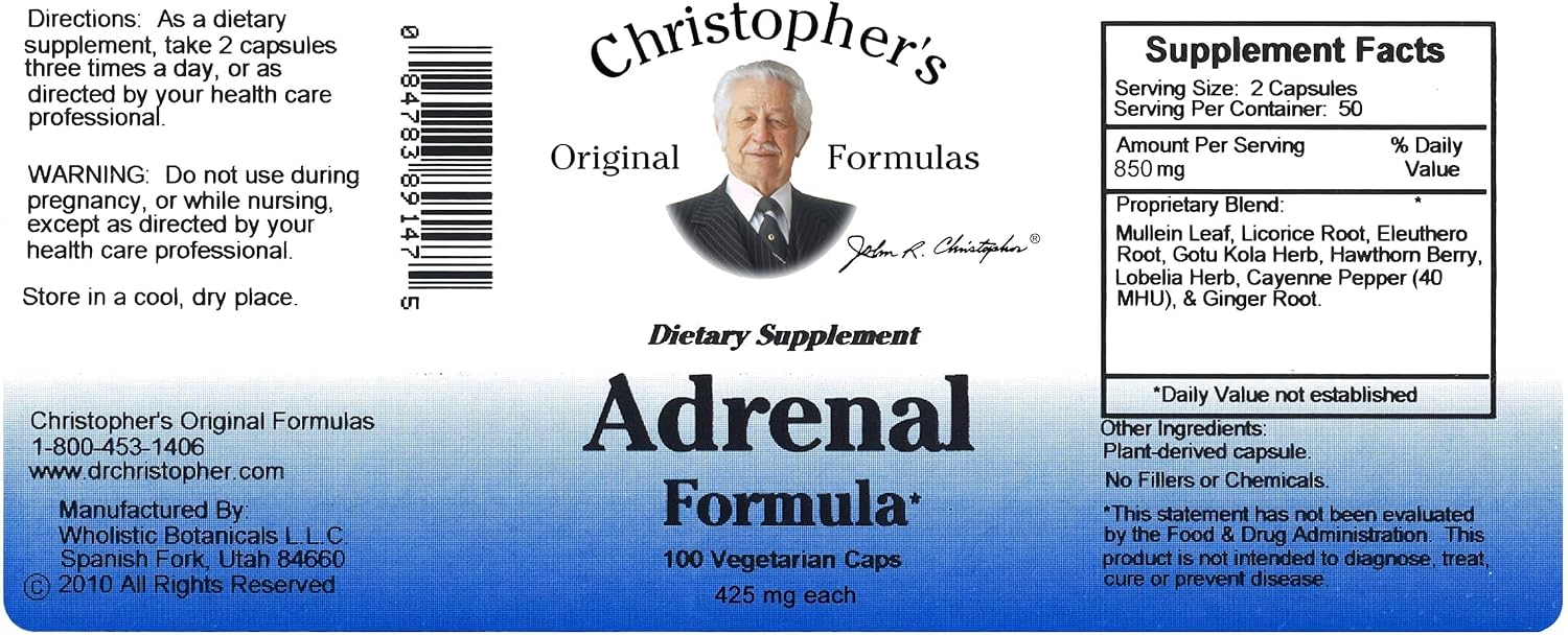 Christopher's Original Formulae Adrenal Formula for Stress Support - Natural Cortisol Manager - 100 Capsules - görsel 3