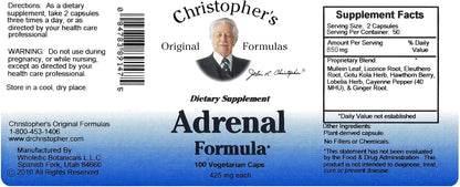 Christopher's Original Formulae Adrenal Formula for Stress Support - Natural Cortisol Manager - 100 Capsules