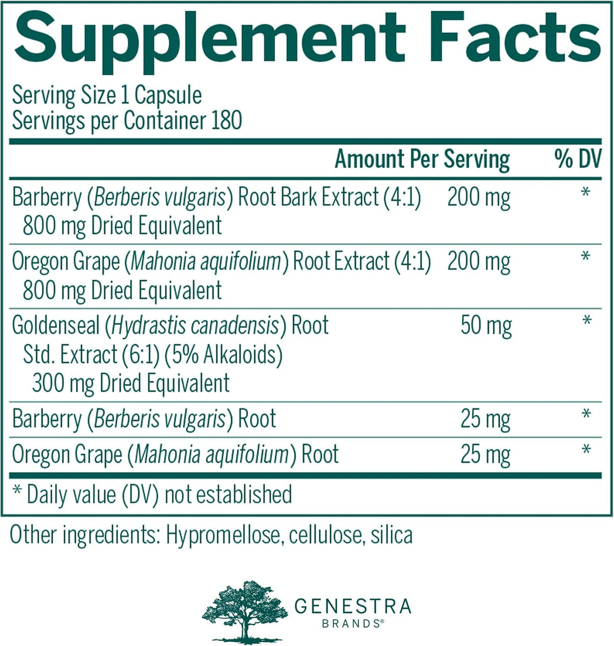 Genestra Brands Berberis Formula - Barberry, Goldenseal, and Oregon Grape Herbal Supplement, 180 Capsules - görsel 2