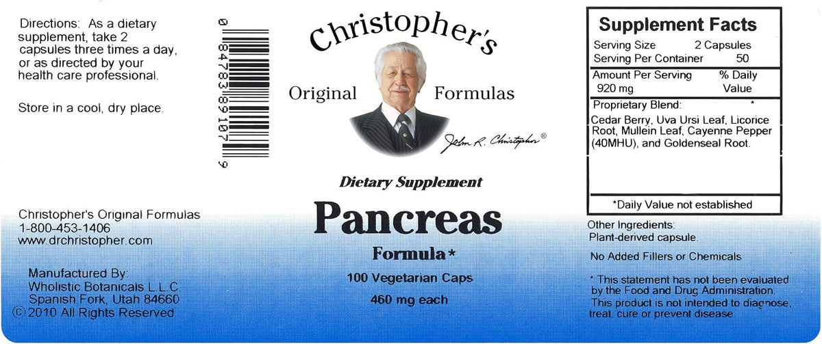 Dr. Christopher's Formulae Pancreas Formula, 100 Vegetable Capsules - görsel 3