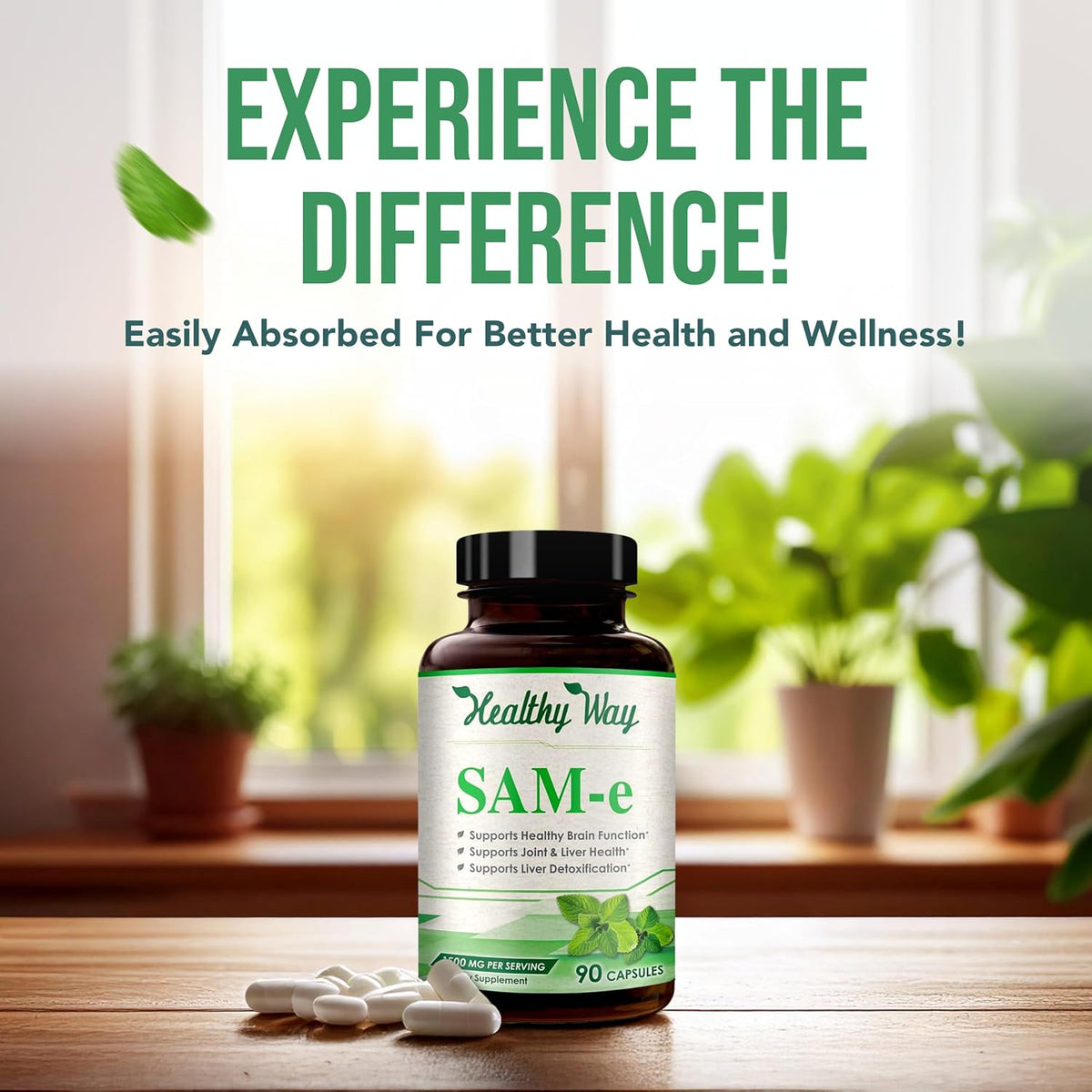 HealthyWayRx SAM-e 1500mg Capsules – High Strength S-Adenosyl-L-Methionine for Joint, Brain and Mood Support – Non-GMO, High Absorption (90 Capsules) - görsel 5