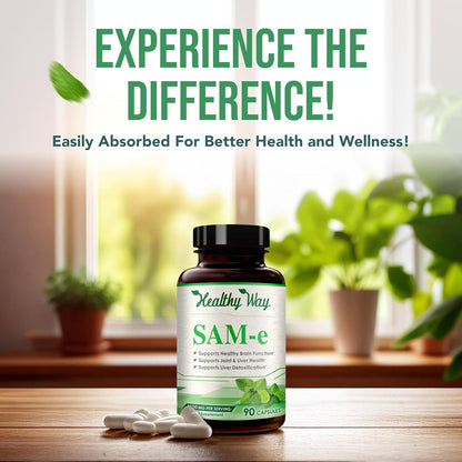 HealthyWayRx SAM-e 1500mg Capsules – High Strength S-Adenosyl-L-Methionine for Joint, Brain and Mood Support – Non-GMO, High Absorption (90 Capsules)