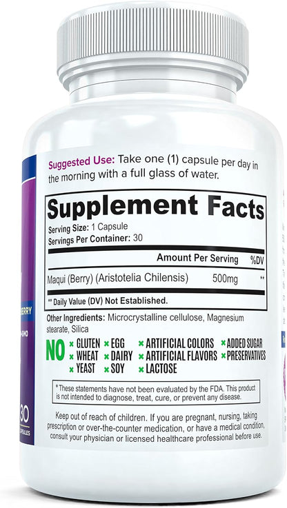 Pure Maqui Berry Extract Capsules - Antioxidant & Immune Support, 500mg, 30 Capsules