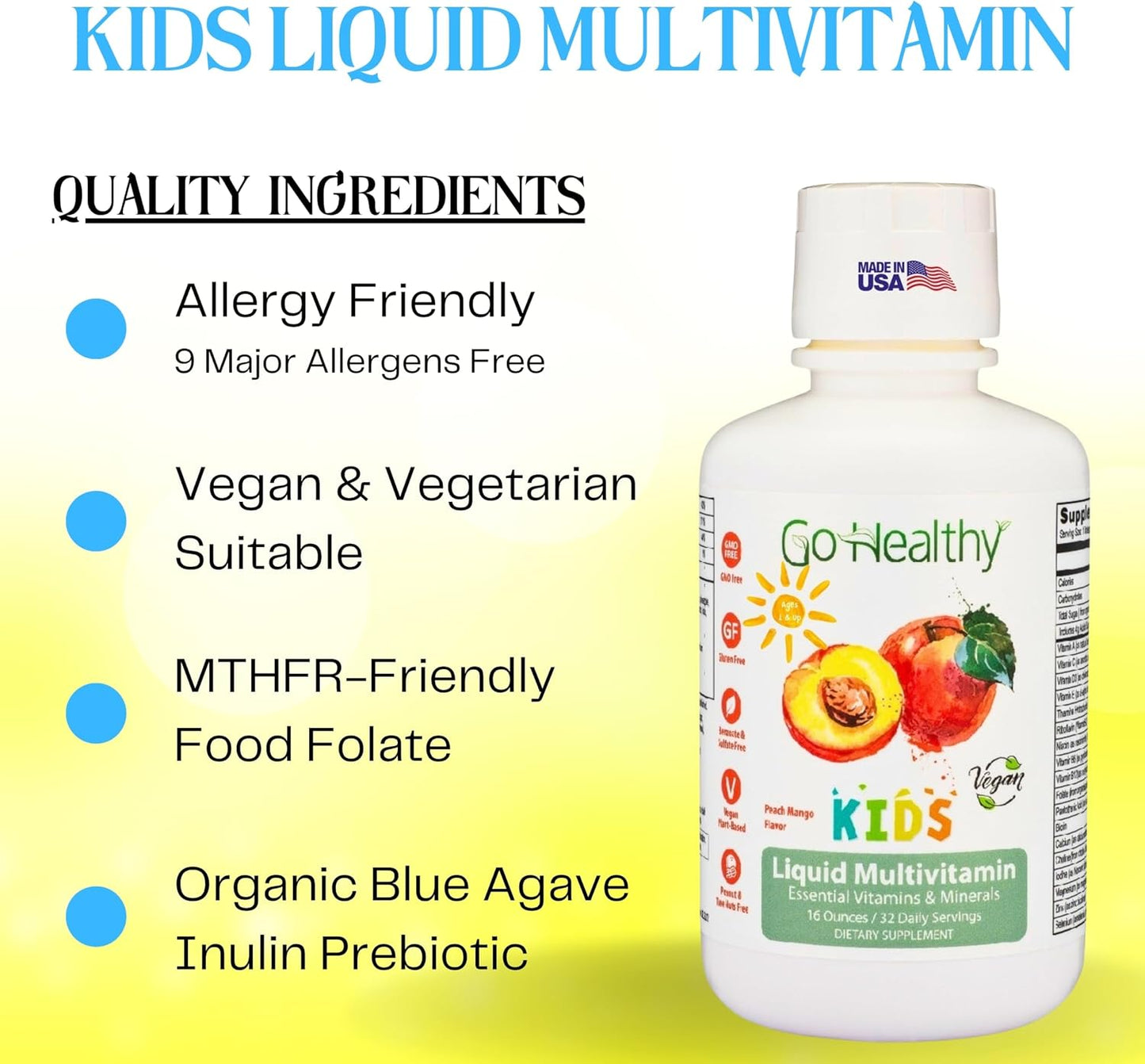 Go Healthy Kids Liquid Multivitamin - Peach Mango - 30-60 servings - görsel 2