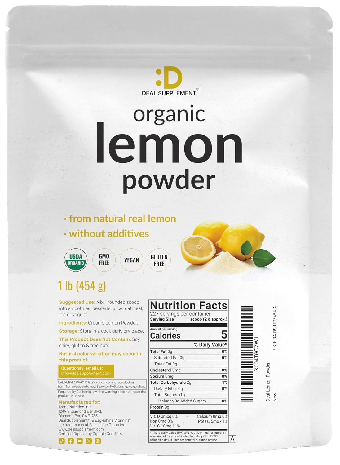Organic Lemon Powder, 454g – Real Freeze-Dried Source – Rich in Essential Vitamin C – Natural Immune Support – Raw Lemon Juice Flavour & Aroma – Non-GMO, Filler Free, No Sugar - görsel 3