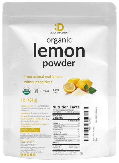 Organic Lemon Powder, 454g – Real Freeze-Dried Source – Rich in Essential Vitamin C – Natural Immune Support – Raw Lemon Juice Flavour & Aroma – Non-GMO, Filler Free, No Sugar