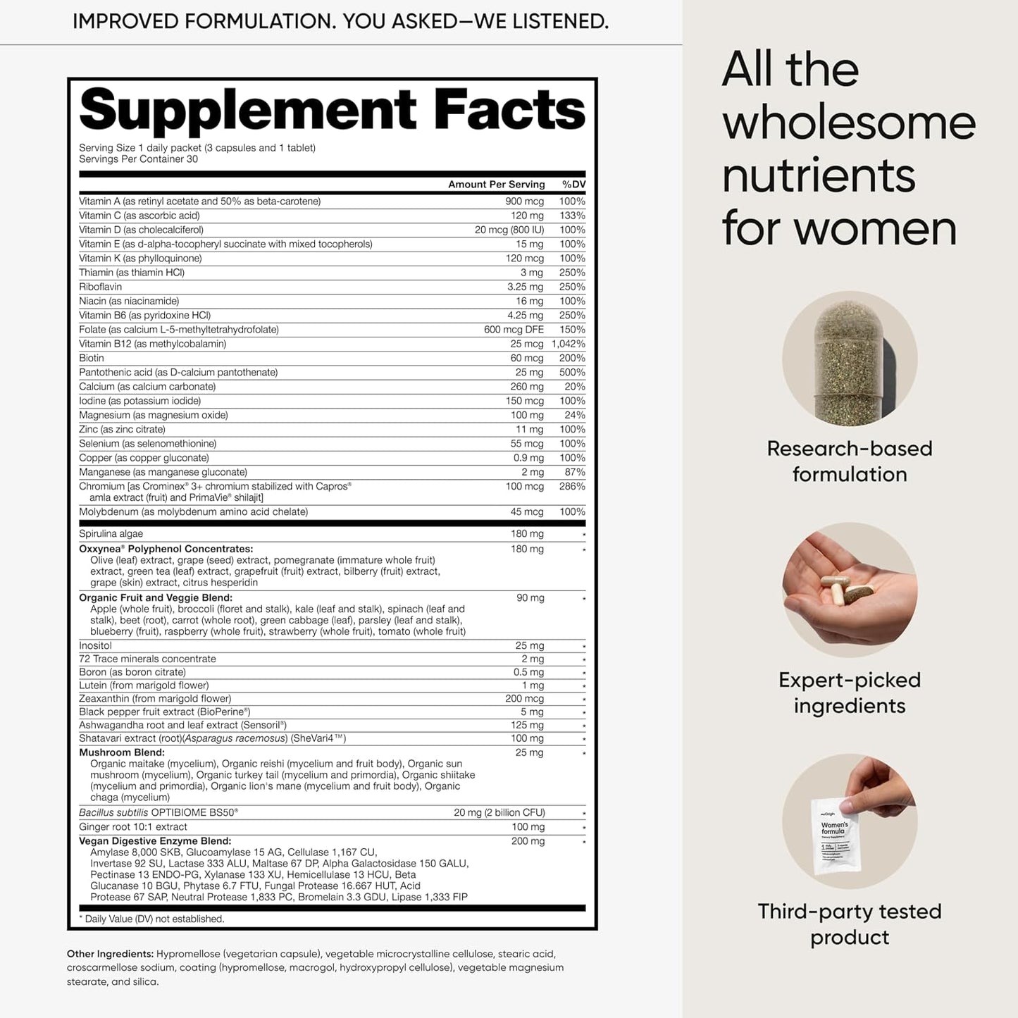 meOrigin Multivitamin for Women – All-in-One Supplement Complex with 77 Nutrients for Overall Health, Hair & Skin, Energy Support (30 Day Supply) - görsel 5