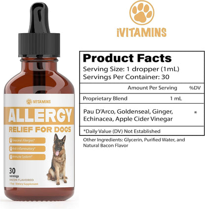 Natural Dog Allergy Relief - Liquid Herbal Supplement for Itching & Seasonal Allergies (30 ml)