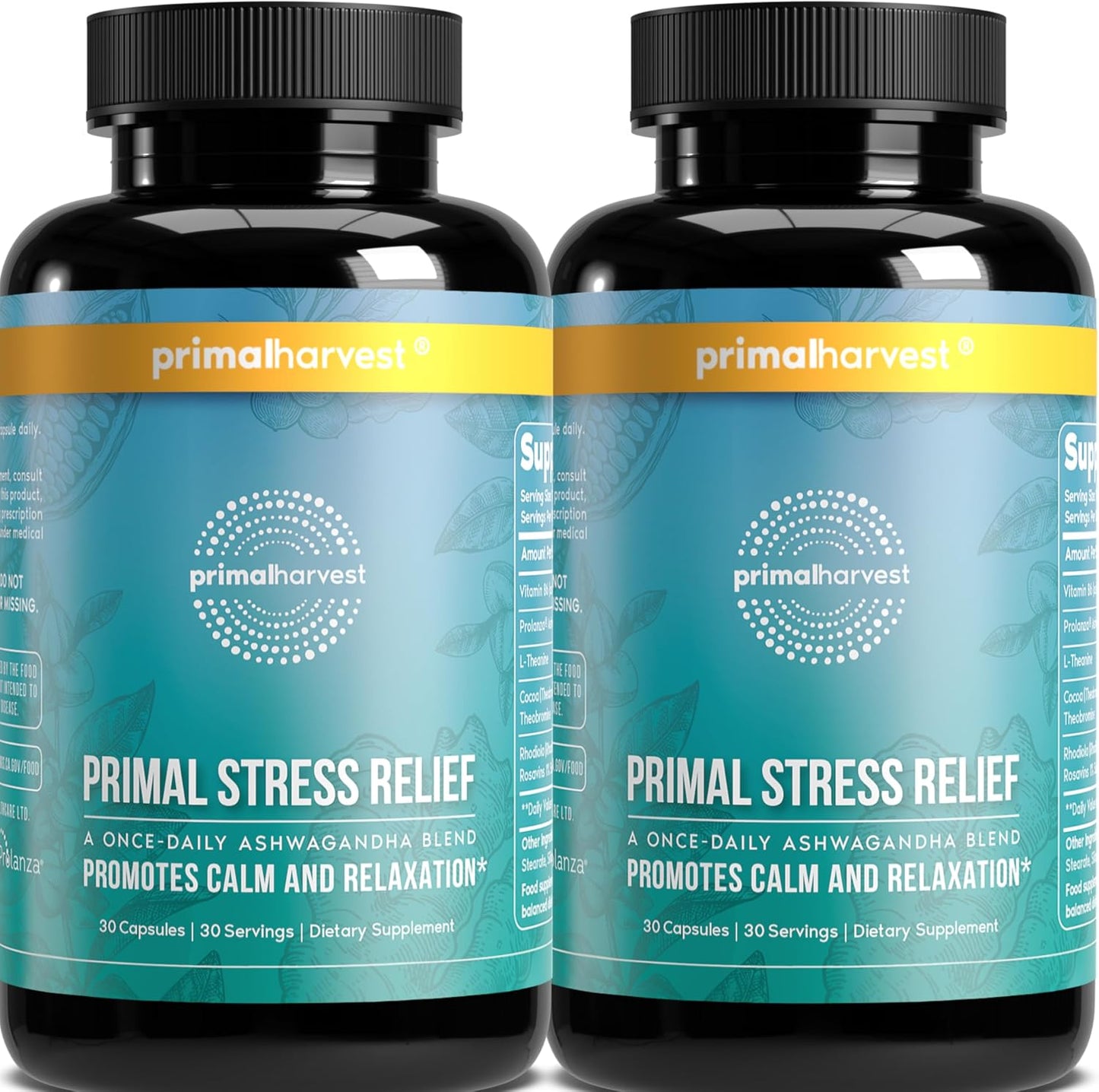 Primal Harvest Stress Relief – Daily Supplement with Ashwagandha, L-Theanine, Vitamin B6 | 60 Capsules - görsel 1