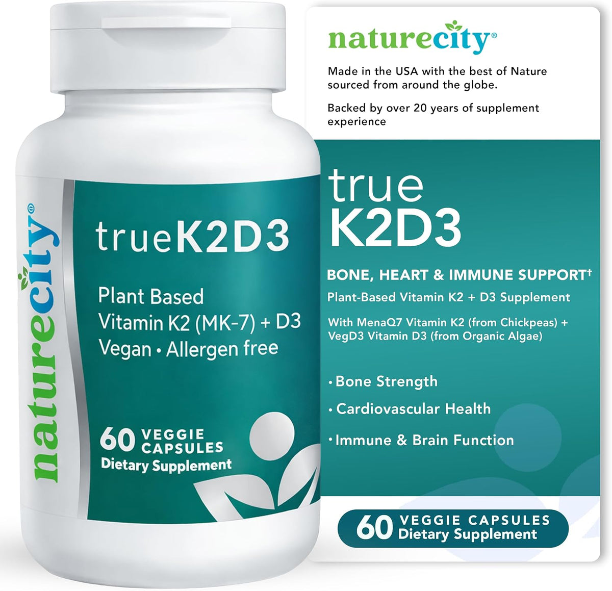 NatureCity TrueK2D3 – Plant-Based Vitamin D3 – Plant‑Based D3: Sourced from algae (VegD3)—perfect for vegans and – Image 1