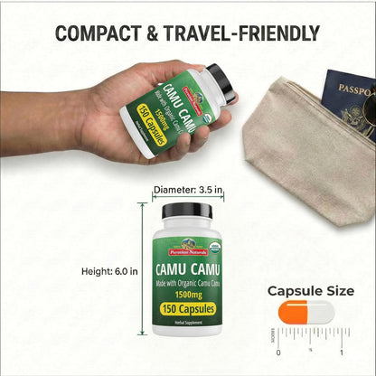 Peruvian Naturals Organic Vitamin C from Camu Camu Capsules 1,500 mg - 150 Vegan Capsules