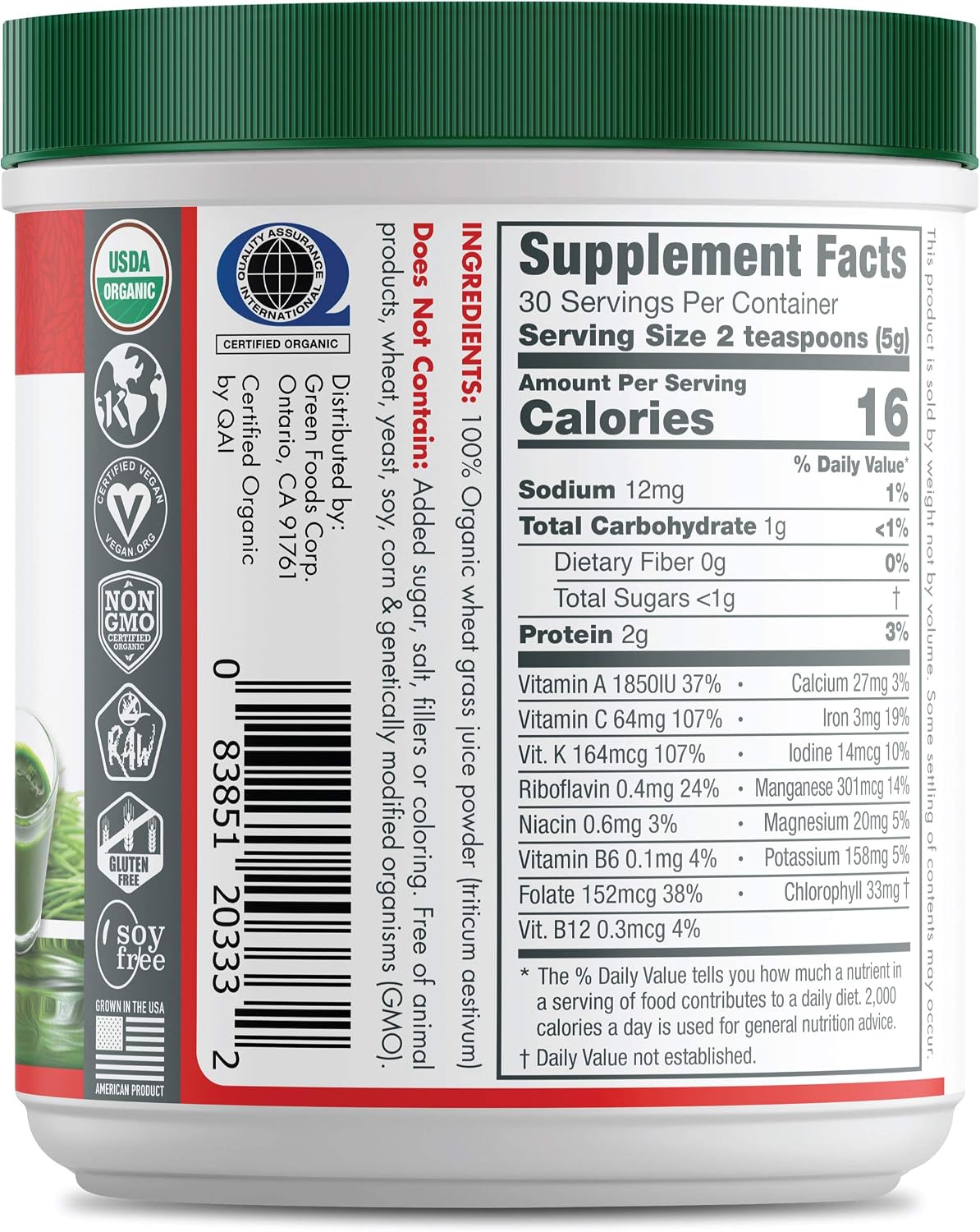 Green Foods Wheat Grass Shots – Certified Organic, Vegan, Non-GM, Gluten-free (150g) - görsel 2