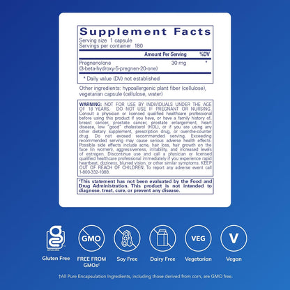 Pure Encapsulations Pregnenolone 30 mg – Hormone Precursor Support – 180 Vegan Capsules