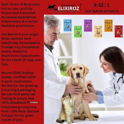 Reishi Mushroom Extract for Dogs & Cats – 35%+ Beta Glucans – Fruiting Body (8:1–12:1 Concentrated) – Immune Support, Calming & Relaxation – No Fillers – 250 Servings