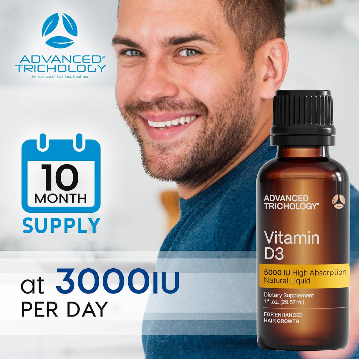 Advanced Trichology Vegetarian Liquid Vitamin D3-5000 IU High Absorption – 1000 IU per Drop – 6-Month Supply – Gluten-free – 1 fl oz (30 ml) - görsel 3