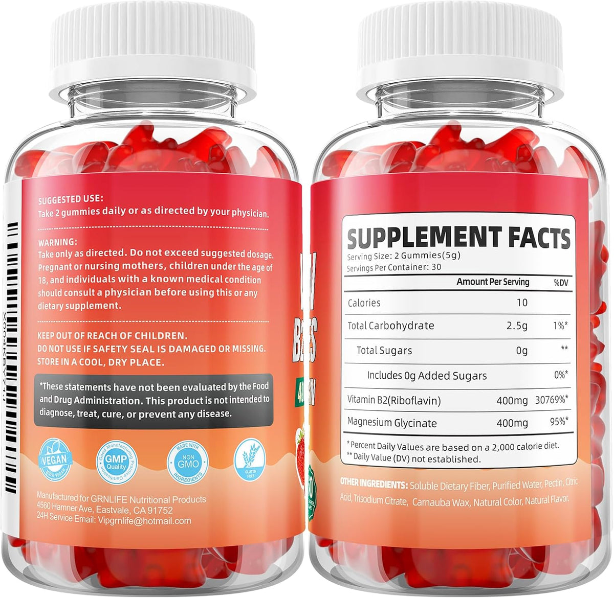 GrnLife Vitamin B2 Gummies – Riboflavin 400mg with Magnesium – Strawberry Flavour (60 Count) - görsel 9