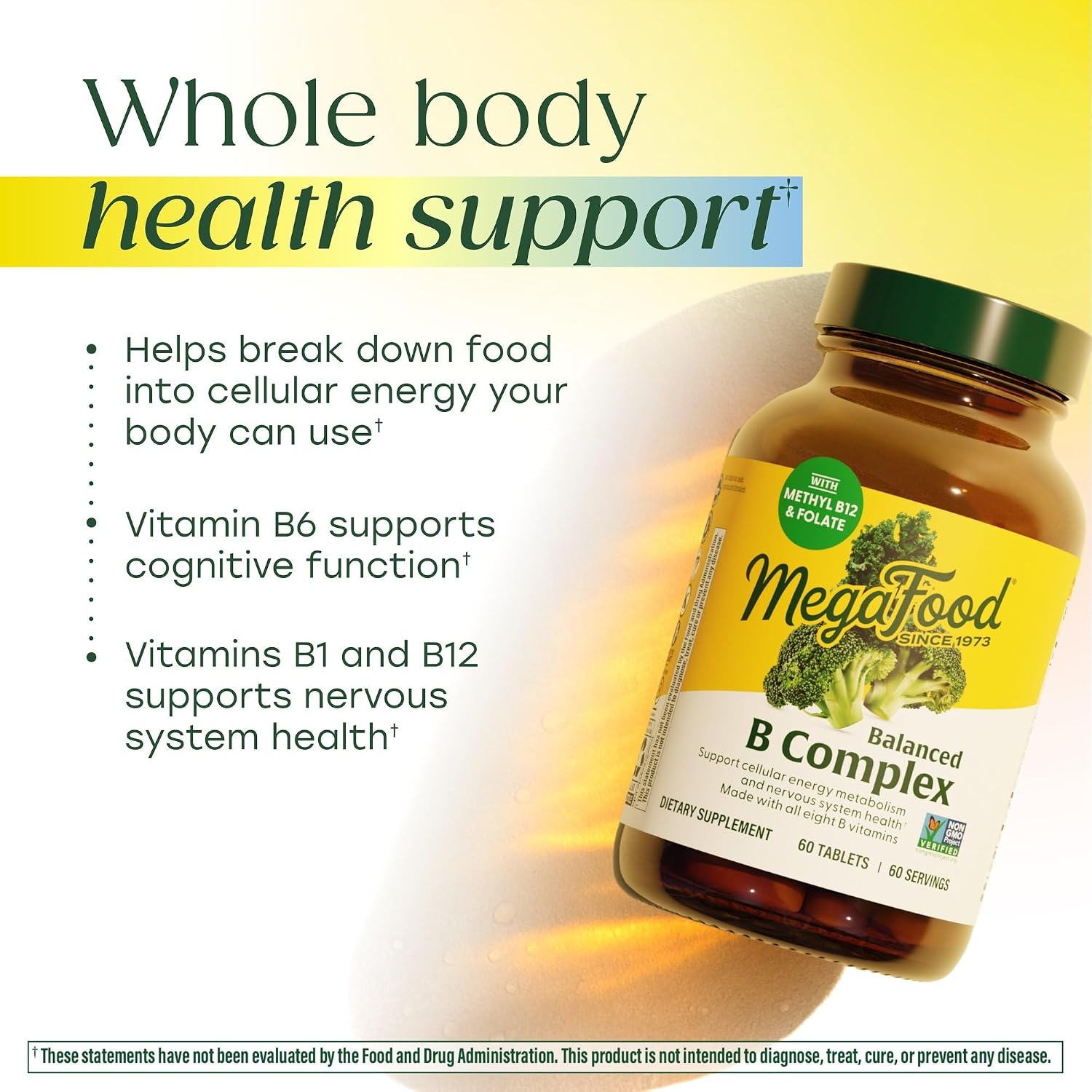 MegaFood Balanced B Complex - 8 B Vitamins for Energy & Nervous System Support, Vegan, Gluten Free - 60 Tablets - görsel 3