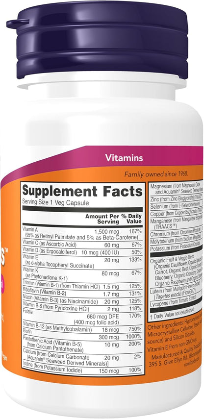 NOW Foods Daily Vits™ with Fruit & Veggie Blend, Lutein and Lycopene, 30 Veg Capsules