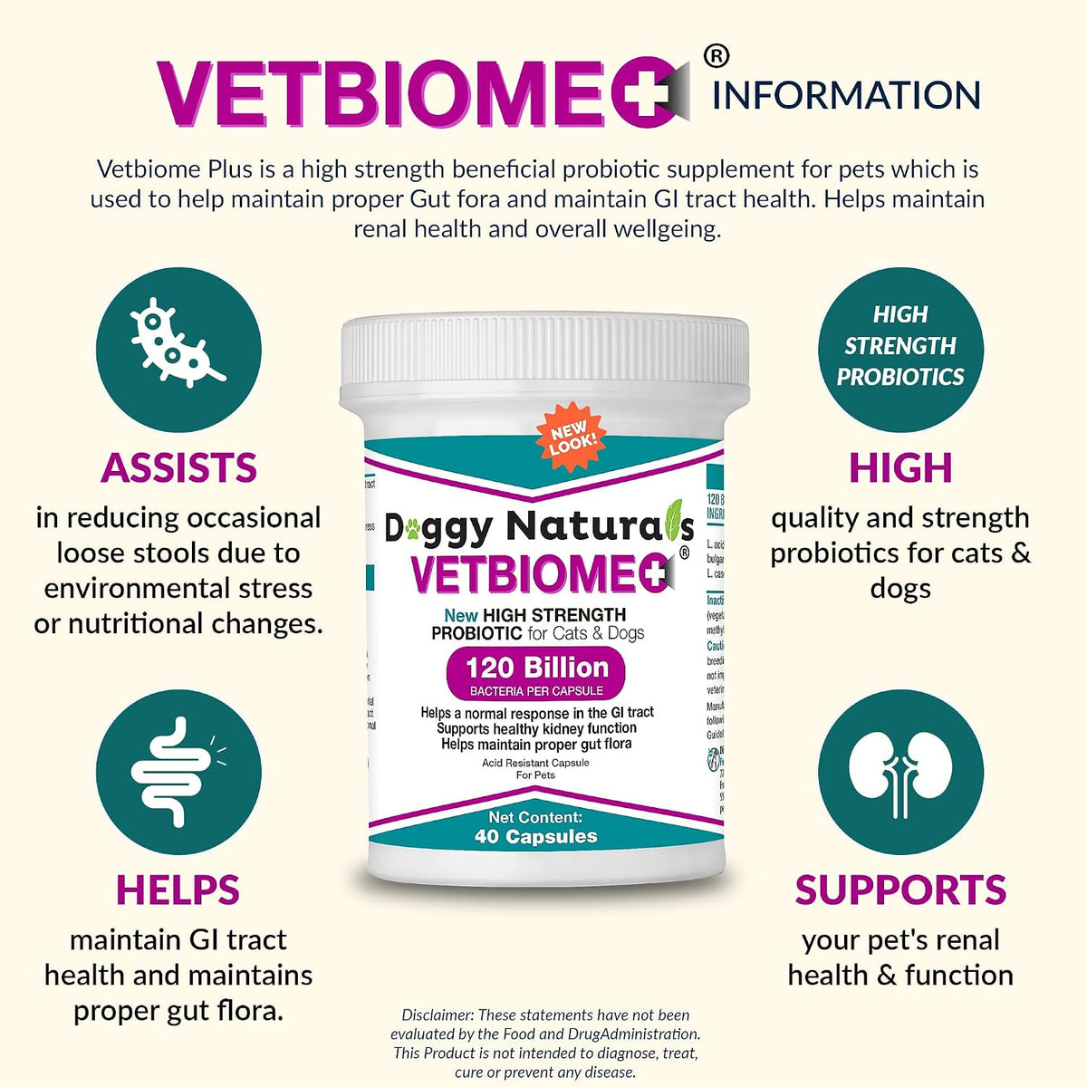 Vetbiome Plus High Strength Probiotics for Pets (80 Capsules) - 120 Billion CFU, 9-Strain Formula – Third-party Tested - Made in the USA - görsel 5
