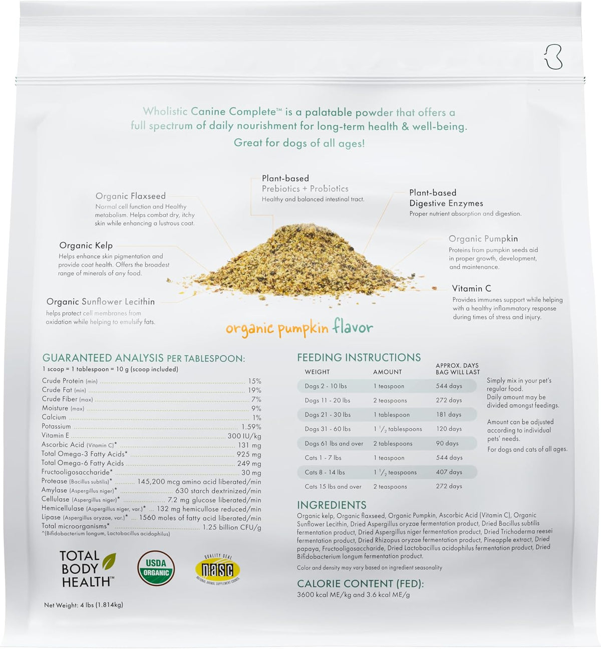 Wholistic Pet Organics Canine Complete - Dog Multivitamin Powder - 4 lb (180 Scoops) - görsel 2