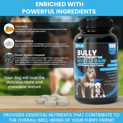 Kilab Dog Weight Gainer – 100 Chewable Tablets for Dogs Muscle Builder