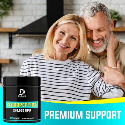 DEDICAD Serrapeptase Supplement 240,000 SPU – 150 Capsules for Cardiovascular Health, Immune Support & Respiratory Comfort
