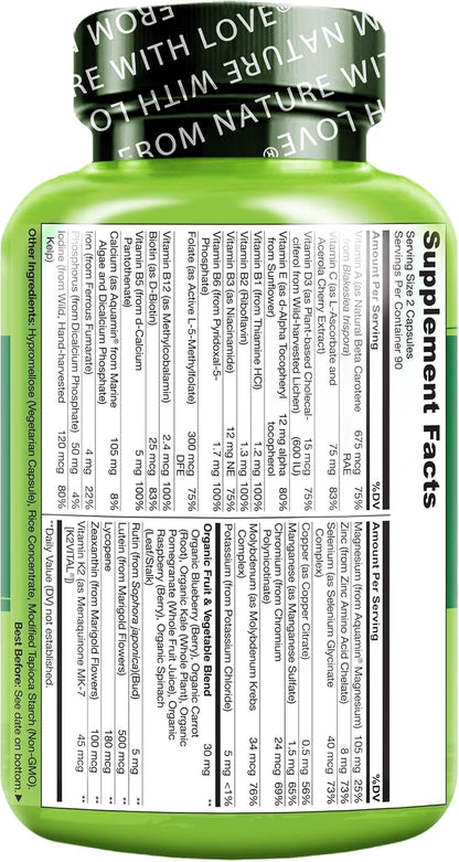 NATURELO Multivitamins for Teens – Whole Food Multivitamin with Minerals, 180 Capsules