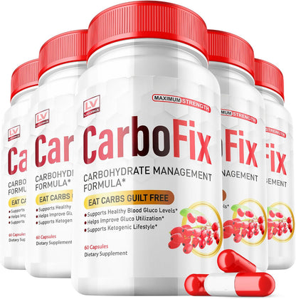 5 Pack - Carbofix Capsules, 60 Capsules per Bottle for 30 Days