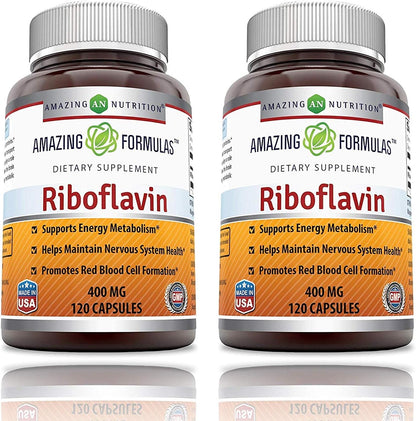 Amazing Formulae Riboflavin (Vitamin B2) Supplement | 400 mg per Serving | 60 Capsules | Non-GMO | Gluten-free | Made in the USA