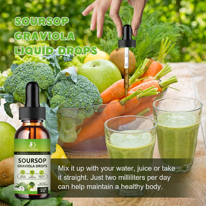 Organic Soursop Graviola Bitters Liquid Drops - Apple Flavour, 60 ml (30-Day Supply)