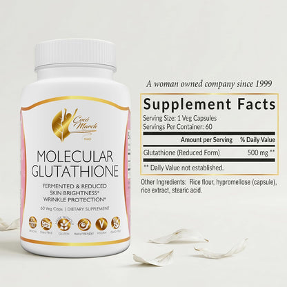 Cocó March N.M.D Molecular Glutathione Supplement – 500 mg Potent Antioxidant for Immune Support, Health & Beauty, Low Molecular Weight, Vegan, Gluten-free, Soya & Dairy-free, Non-GMO, 60 Veg Capsules