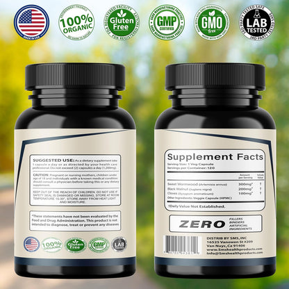 Wormwood, Black Walnut & Clove Capsules – No Fillers, Herbal Support, 120 Vegetable Capsules