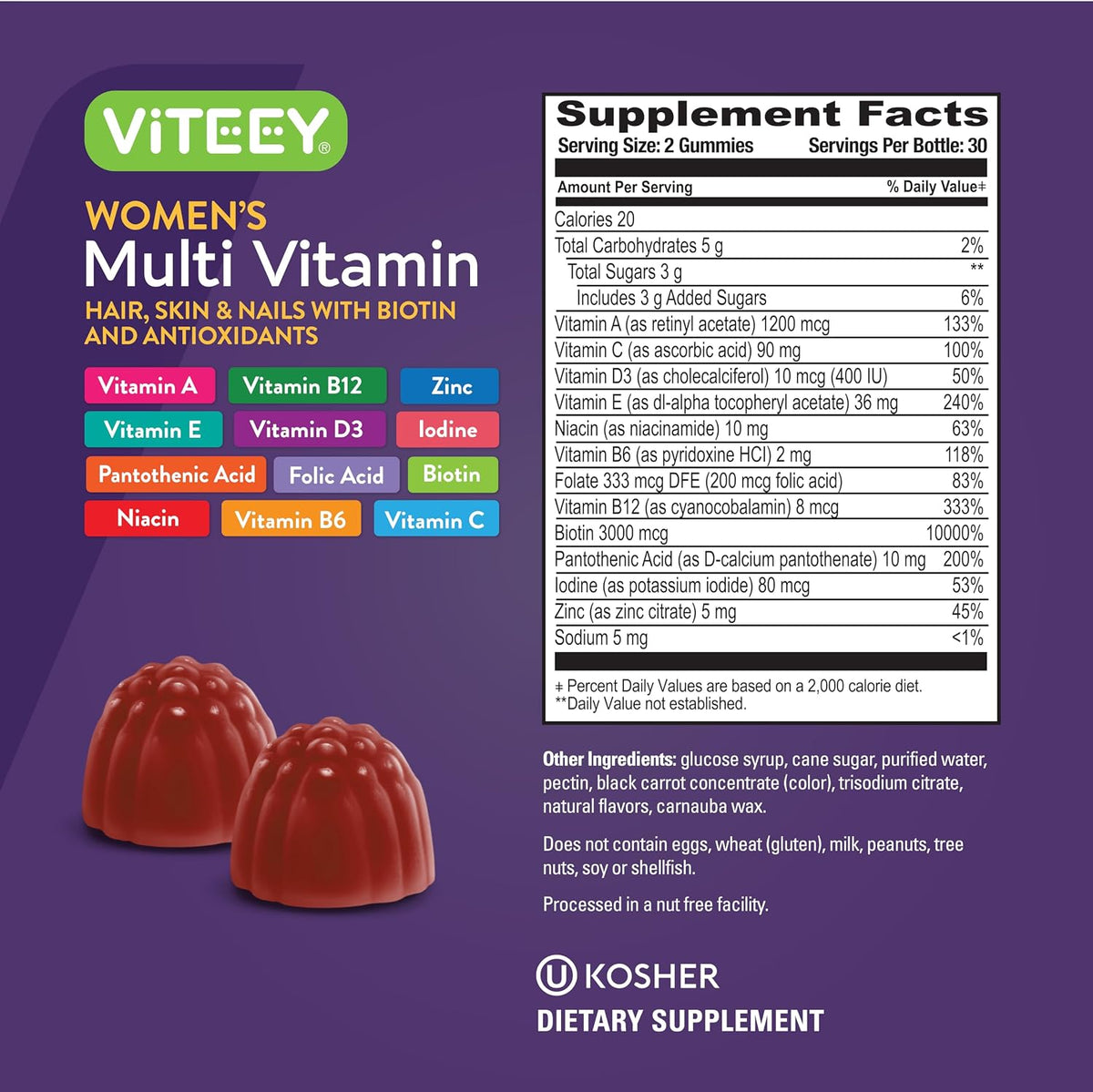 Viteey Women's Multivitamin Gummies - Immune Support - Raspberry Flavoured - görsel 4